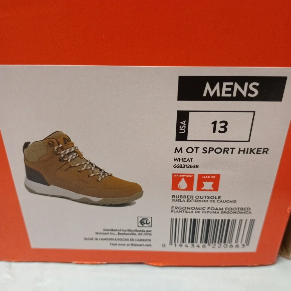 Ozark Trail Mens Size 13 Sport Hiker Shoes Waterproof Hiking Boots Wheat Leather